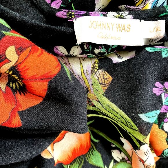 JOHNNY WAS sz L / XL Floral Colorful Long Tunic Kaftan Kimono Duster Top Jacket - Picture 5 of 6